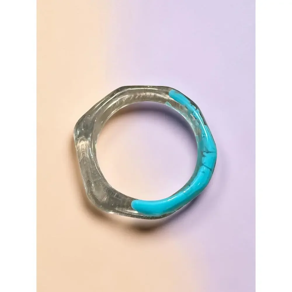 Vintage Clear Blue Lucite Geometric Bangle Bracelet Mod Statement 11